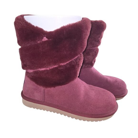 Koolaburra by UGG NIB Suede Faux Fur Short Boots - Dezi Zinfandel Size 7 - Picture 1 of 7